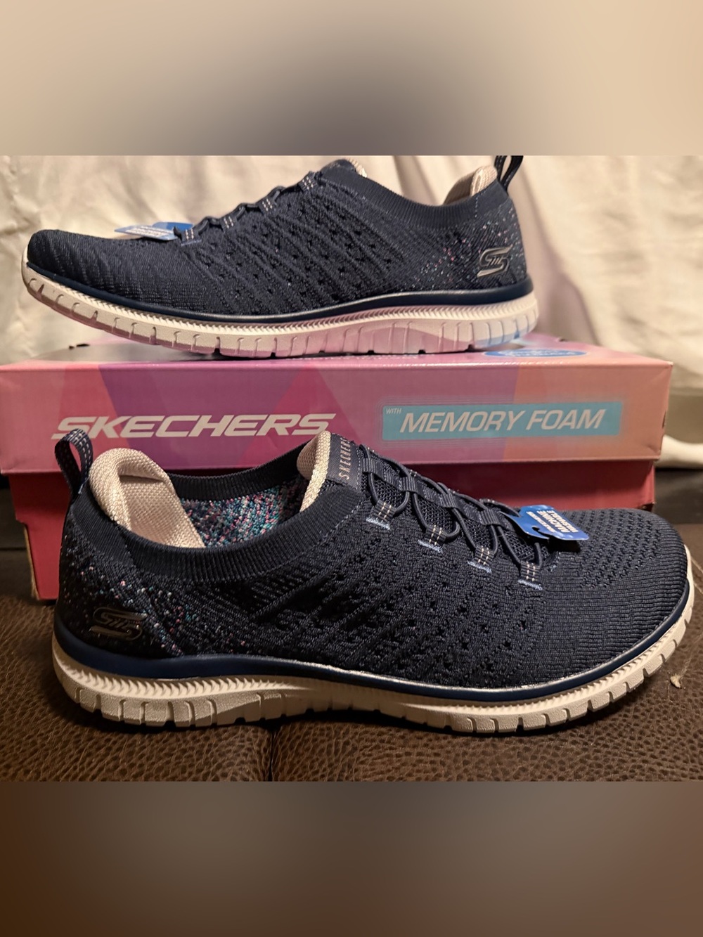 NWTIOB Skechers “Show Runner” Knit Navy Slip-Ons w/Memory Foam.  Size 10